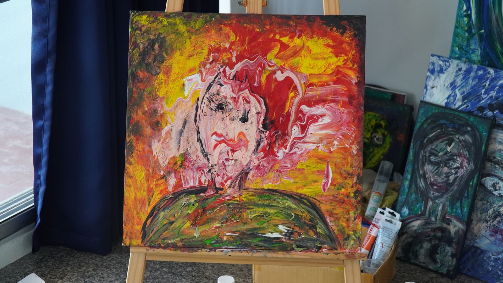 Portrait in fiery oranges and reds